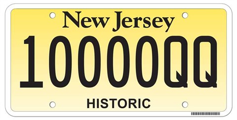 New Jersey historic QQ license plate for vehicles at least 25 years old